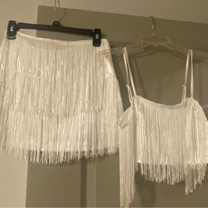 Forever 21 White Fringe Top and Skirt Set